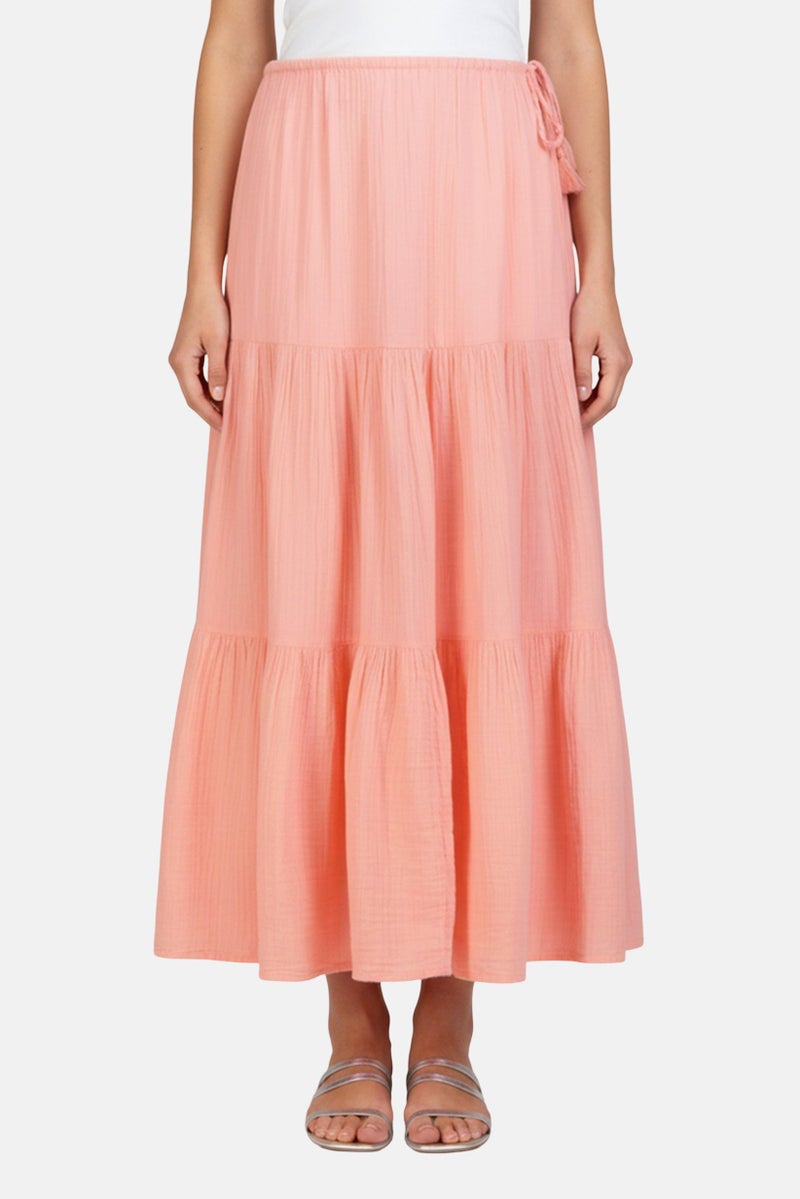 promod Women Textured Maxi Skirt, Pink - Image 1